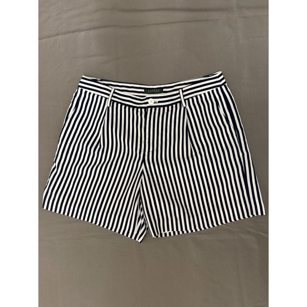 Lauren Ralph Lauren Size 12W Shorts Blue/white Stripe Lined Zip Beachy